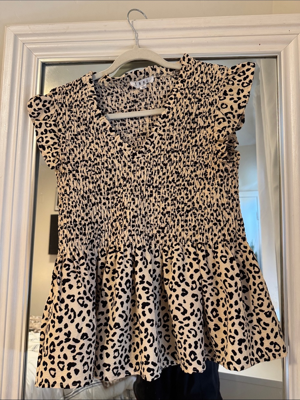 THML Beige and Black Smocked Leopard-Print Girls' Dress
